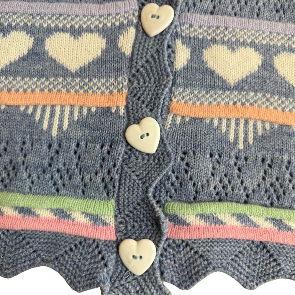 Vintage Heartworks L Crochet Cardigan Sweater Pastel Grannycore Cutesy Kawaii - Picture 6 of 9